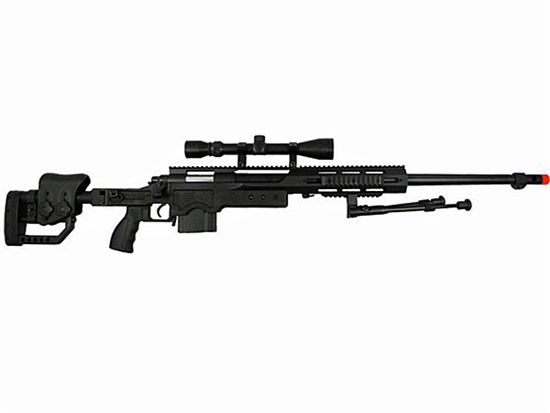 WELL MB4411 Metal Bolt Action Airsoft Sniper Rifle ( Black w/ Scope & Bipod )